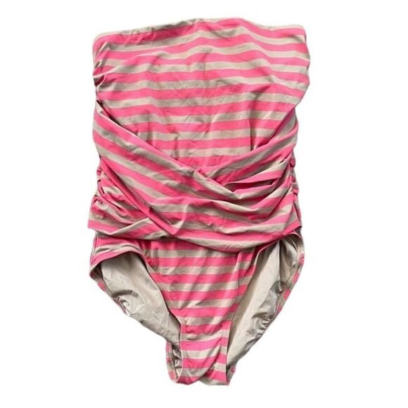 DKNY Barbie Strapless Stripes Criss Cross Front One Piece Swimsuit - Picture 2 of 7